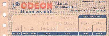 PiL - London, Hammersmith Odeon 19.9.89Gig Ticket
