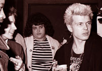 John (etc) with Billy Idol, backstage NY, Brooklyn Zoo, 29th January 1983  © Maureen Baker