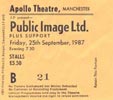 PiL - Manchester, Apollo 25.9.87 Gig Ticket