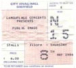 PiL - Sheffield, City Hall 8.5.86 Gig Ticket