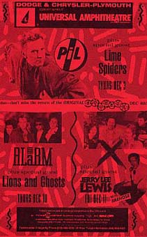 PiL - LA, Universal Amphitheatre, USA 3.12.87 Flyer 