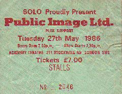 PiL - London, Brixton Academy 27.586 Gig Ticket