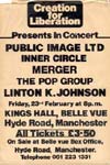 PiL - Creation For Liberation, Manchester, Kings Hall 23.2.79 Flyer
