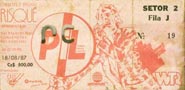 PiL - SAO PAULO, ANHEMBI, BRAZIL 18.8.87 Gig Ticket
